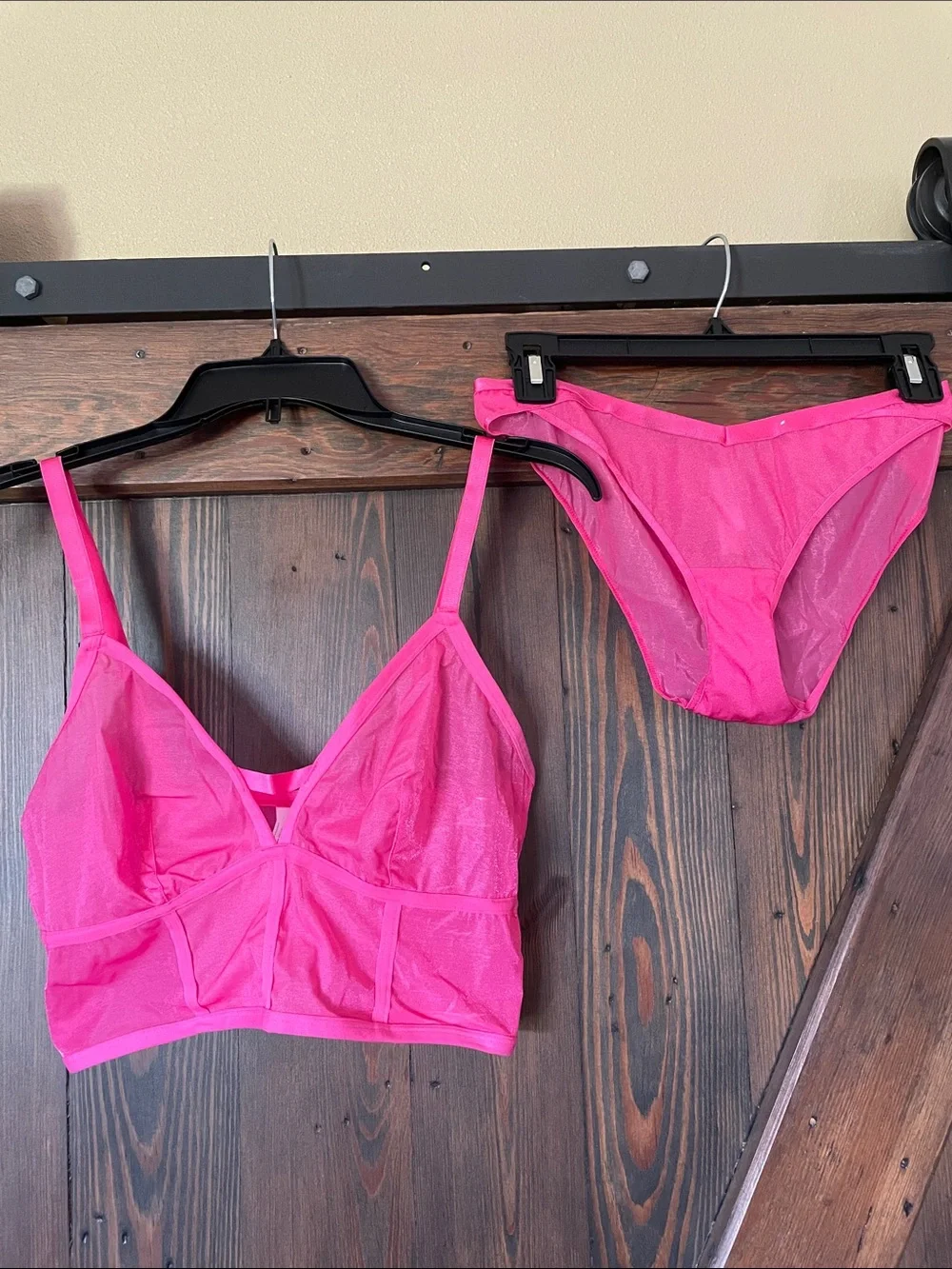 Auden Hot Pink Mesh Bralette & Bikini Brief Set